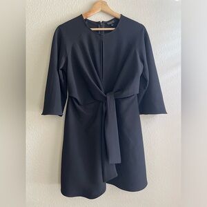 Topshop Black Front Tie Flare Sleeve Keyhole Dress Size 6